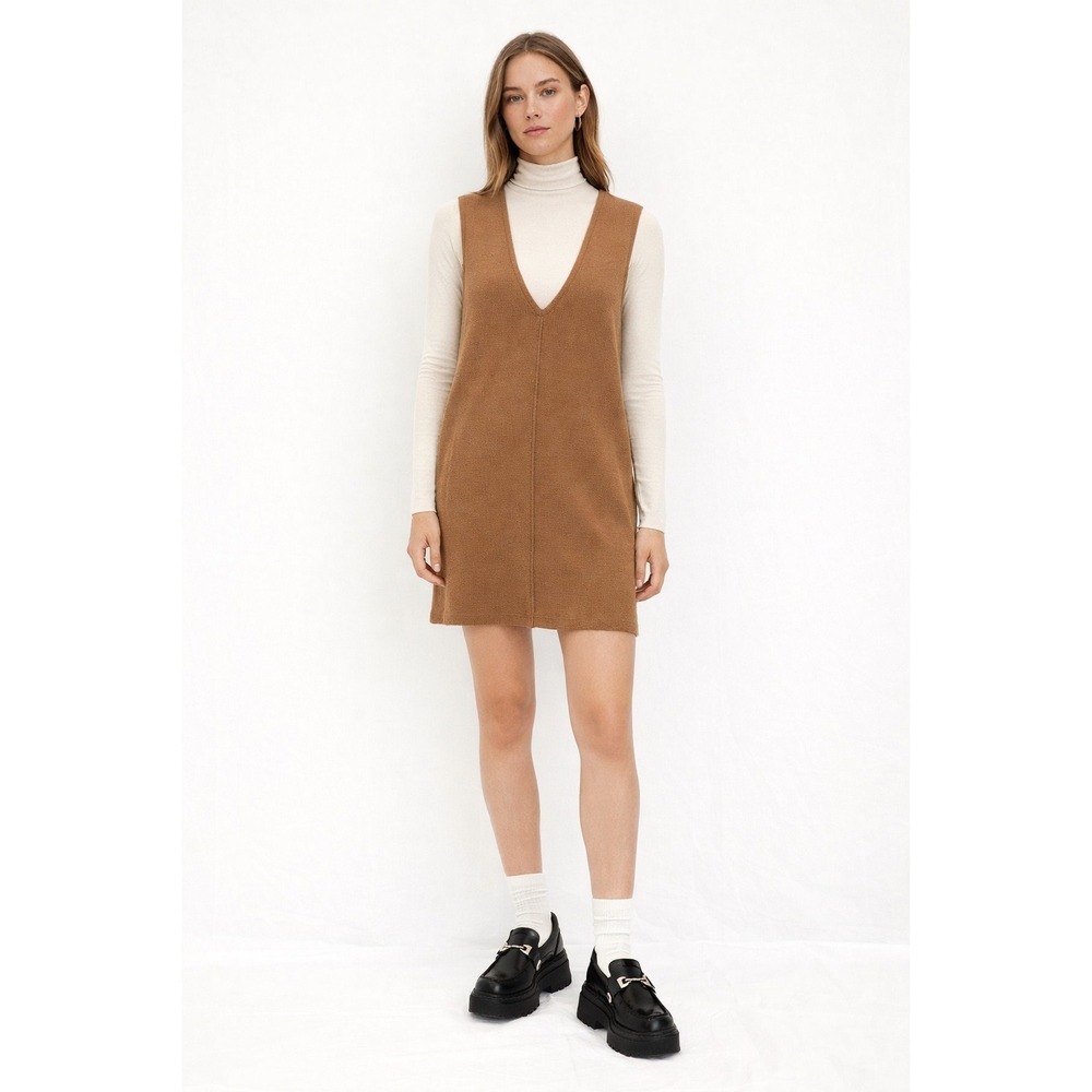 Free People Wool Blend Sleeveless Knit Tunic Mini‎ Dress – Neutral Brown
